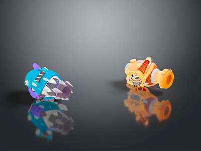 Two Colorful Blue And Orange Space Rocket Models For Kids Astronaut Play 3d model