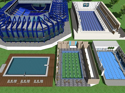 Various Sports Facilities Design Including Stadium Swimming Pool And Green Field 3d model