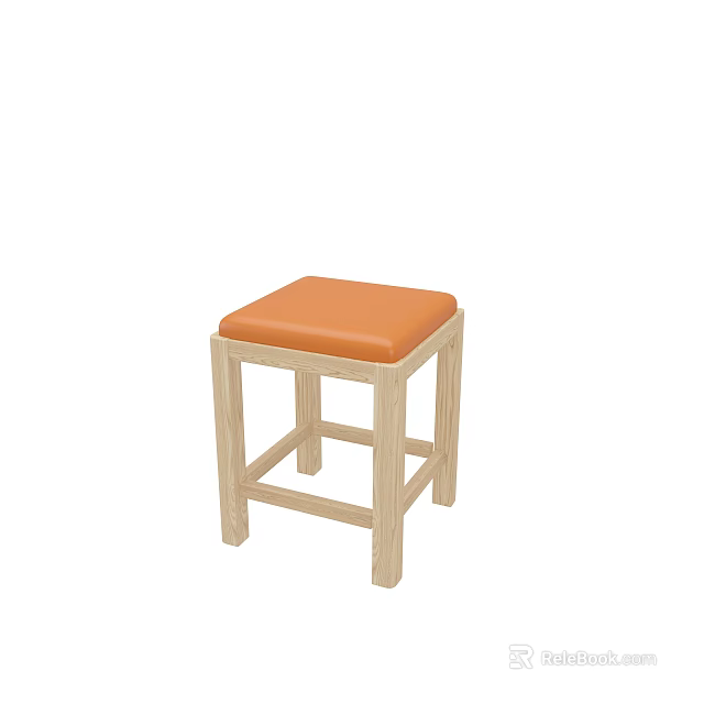 Restaurant Stool with Light Wood Frame and Orange Padded Seat Design 3d model 