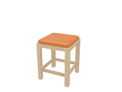Restaurant Stool with Light Wood Frame and Orange Padded Seat Design 3d model