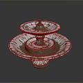 Two Tier Decorative Fountain With Green And White Weathered Ceramic Base