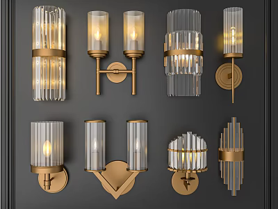 Modern Glass Wall Lamps With Golden Metal Frames And Elegant Designs 3d model