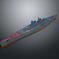 Vintage Warship 3D Model Featuring Blue Red Hull And Detailed Deck Structure 3d model
