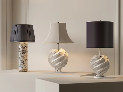 Stylish Table Lamps Featuring Black Beige Shades And Decorative Textured Bases On 3d model