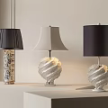 Stylish Table Lamps Featuring Black Beige Shades And Decorative Textured Bases On