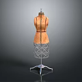 Classic Brown Dress Form With Black Lines And Metal Support Stand