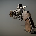 Vintage Metal Revolver With Wooden Grip Engraved Design Scope And Chain