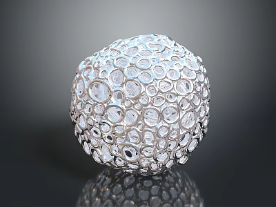 Silver Decorative Sphere With Crystal Like Circles On Shiny Reflective Ornamental Surface 3d model
