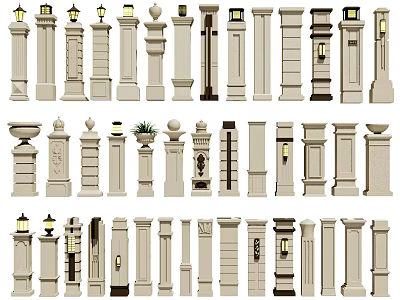 Classic And Modern Decorative Columns With Lanterns Carvings And Plant Stands In Various Designs 3d model