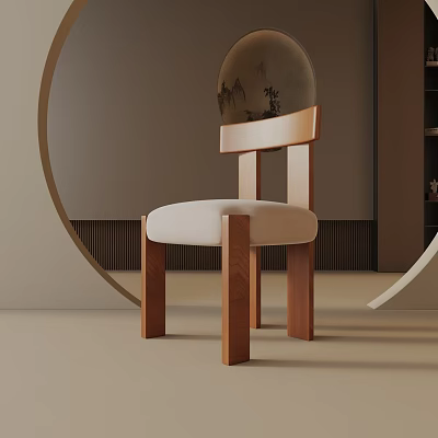 Wooden Table Lamp With Beige Shade And Modern Round Decor Background Near Bookshelf 3d model
