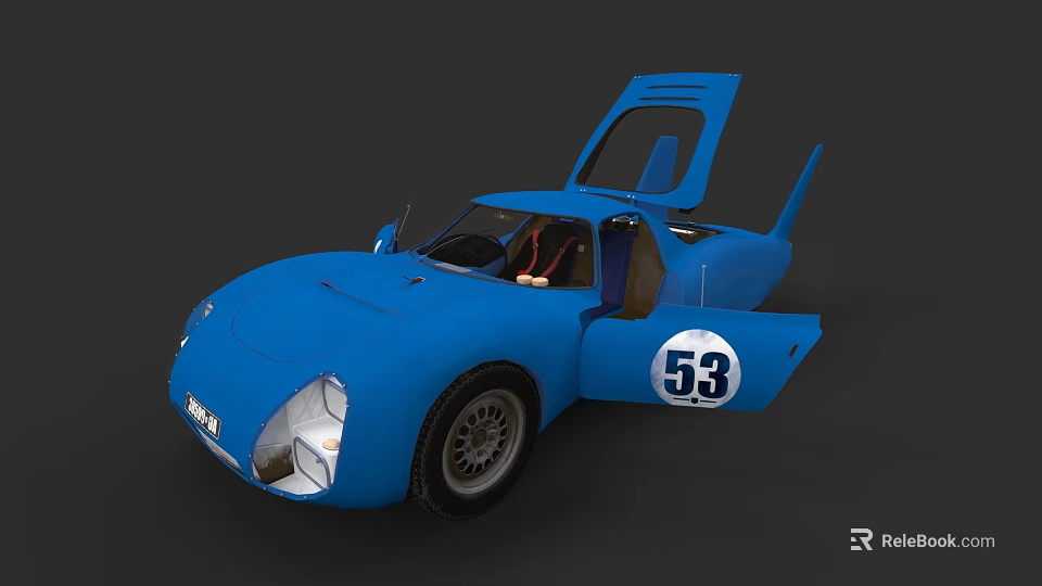 Classic Blue Race Car With Open Doors And Number 53 On Body 3d model 
