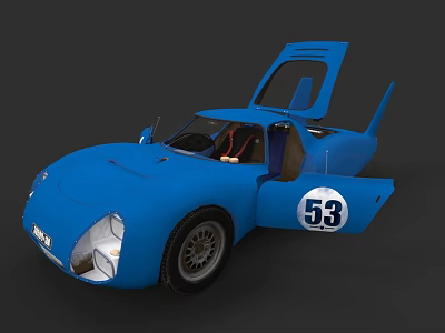 Classic Blue Race Car With Open Doors And Number 53 On Body 3d model
