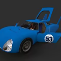 Classic Blue Race Car With Open Doors And Number 53 On Body