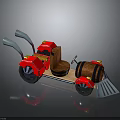 Red Cart Design With Wooden Barrel Seat Two Wheels And Metal Shovel