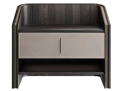 Modern Entryway Cabinet Sideboard with Dark Wood Grain and Leather Panel Drawer Storage Shelf 3d model