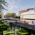 Modern Garden Landscape Design With Contemporary Building Green Plants And Pathway
