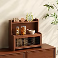 Cozy Wooden Shelf With Number Block Flower Mug Glass Jars And Green Plant
