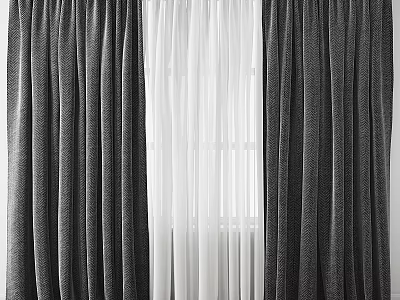 Dark Curtains With White Sheer Panels For Home Window Interior Design 3d model