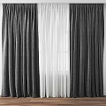 Dark Curtains With White Sheer Panels For Home Window Interior Design 3d model