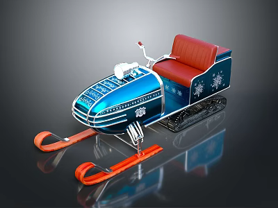 Blue Sleigh With Red Seat Snowflake Patterns Orange Skis And Tracks 3d model