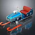Blue Sleigh With Red Seat Snowflake Patterns Orange Skis And Tracks