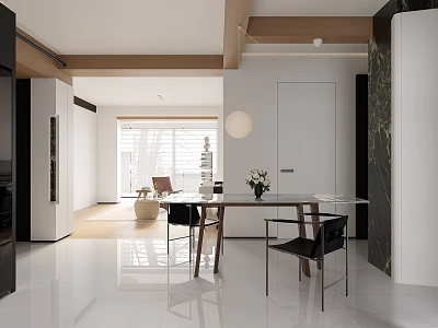 Modern Dining and Living Area Interior With Open Layout Dining Table Chairs And Natural Light 3d model