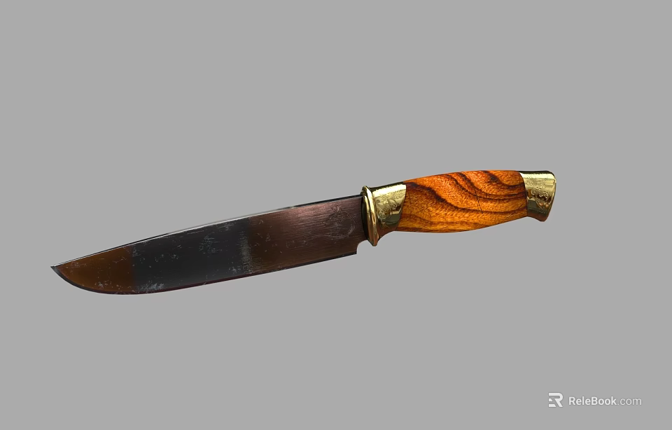 Vintage Knife with Wooden Handle and Brass Metal Accents Rusty Blade Design 3d model 