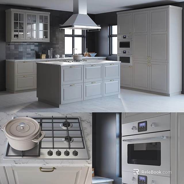 Modern Kitchen Interior With Gray Cabinets Island Counter And Appliances 3d model 