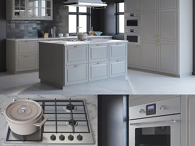 Modern Kitchen Interior With Gray Cabinets Island Counter And Appliances 3d model