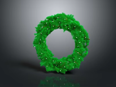 Green Christmas Wreath Ornament With White Beads For Holiday Decoration 3d model
