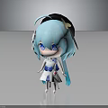 Chibi Cartoon Character With Light Blue Hair Black Hat And White Blue Dress Blue Eyes
