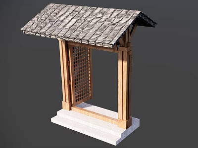 Traditional Chinese Wooden Pavilion With Lattice Design Tile Roof And Stone Base 3d model