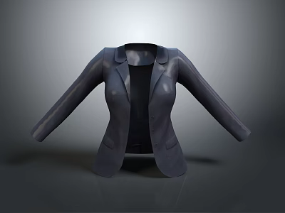 Fashionable Women's Black Formal Blazer With Collar And Pockets Design 3d model