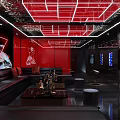 Modern KTV Interior Design Featuring Red Decor Sofa And Large TV Screen 3d model