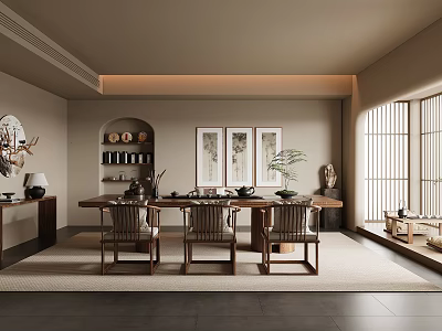 Chinese Style Tea Room With Traditional Furniture And Decor 3d model