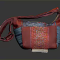 Red And Blue Embroidered Fabric Bag With Traditional Ethnic Design Details