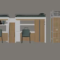 Modern Bunk Bed With Study Desk Wardrobe And Comfortable Chair Setup 3d model