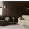 Dark Gray Cream Casual Sofa Set Upholstered Armchairs With Wooden Wall Small Round Table Plant