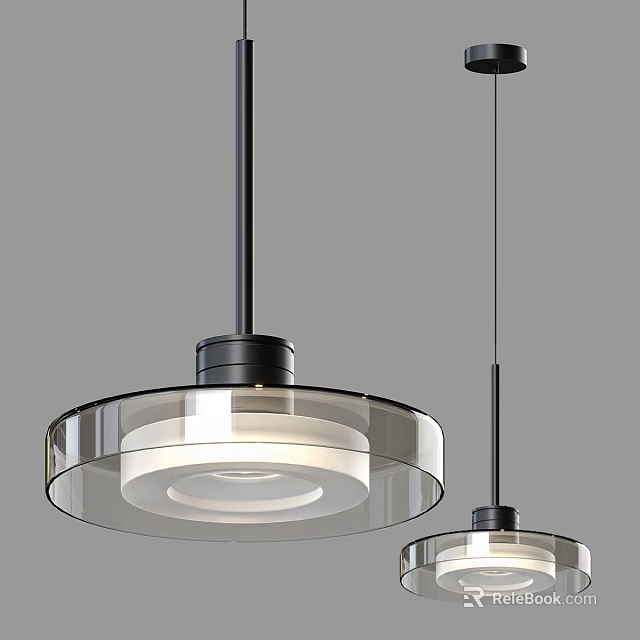 Modern Circular Pendant Lights With Transparent Glass Shade And Black Metal Frame 3d model 
