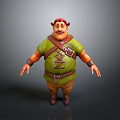Chubby Fantasy Character In Green Tunic With Red Hair Brown Straps And Arm Bands