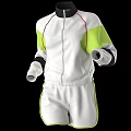 White Sports Tracksuit With Green Sleeves Long Sleeve Zip Up Top And Red Trim Shorts