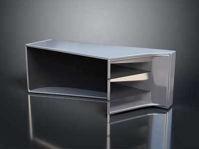 Modern Silver TV Stand With Sleek Surface And Open Storage Shelves 3d model