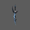 3D Fantasy Sword With Blue Blade Black Hilt And Ornate Decorative Guard Design