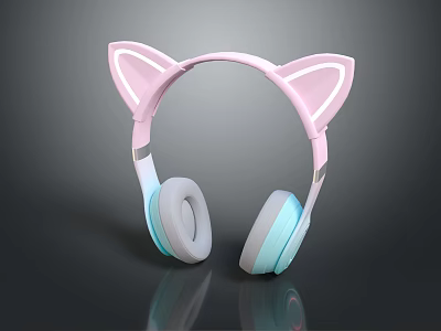 Cute Pink Cat Ear Headphones With Light Blue Ear Cushions And Stylish Design 3d model