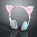 Cute Pink Cat Ear Headphones With Light Blue Ear Cushions And Stylish Design