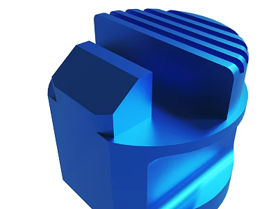 Blue 3D Mechanical Component Design With Cylindrical Base And Striped Structure 3d model