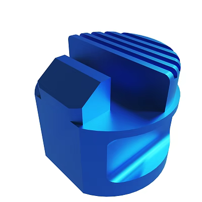 Blue 3D Mechanical Component Design With Cylindrical Base And Striped Structure 3d model