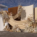 Wedding Photo Check In Spot With Beige Brown Backdrop And Floral Decorations