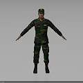 Full Body View Of Standing Male In Camouflage Military Uniform With Cap And Attire Details
