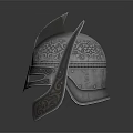 Warrior's Silver Helmet With Intricate Carvings Pointed Top And Reflective Metallic Surface